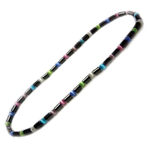 Accents Kingdom Women's Magnetic Hematite Therapy & Healing Stone with Color Cat's Eye Bead Necklace, 18"