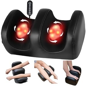 Electric Foot Massager Machine with Heat, Shiatsu Kneading Feet and Calf Massagers for Relaxation, Plantar Fasciitis Relief, Deep Tissue Massage, Gifts for Mom & Dad, Wired Remote