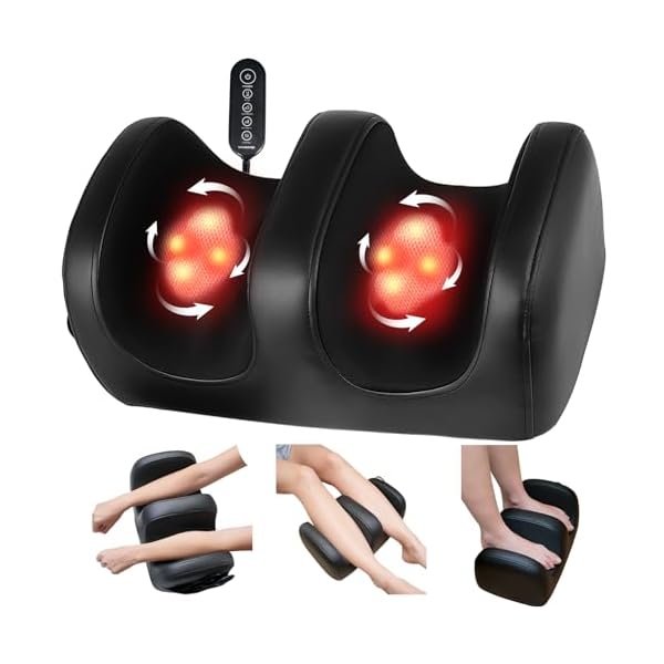 Electric Foot Massager Machine with Heat, Shiatsu Kneading Feet and Calf Massagers for Relaxation, Plantar Fasciitis Relief, Deep Tissue Massage, Gifts for Mom & Dad, Wired Remote