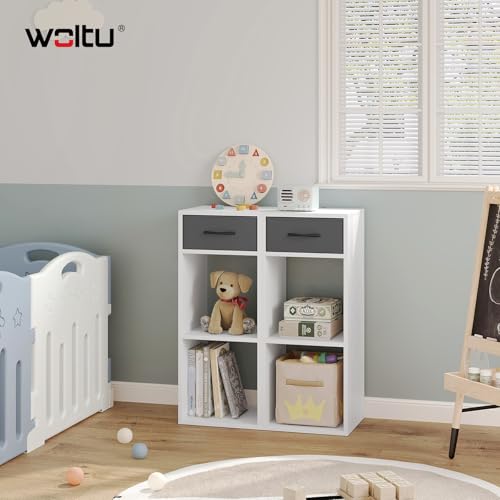 WOLTU Bücherregal mit 3 Ebenen, Standregal mit 1 Stoffschublade 2 Würfeln, offenes Regal, Aufbewahrungsregal klein, für Wohnzimmer Schlafzimmer Kinderzimmer, 32,4x80x30 cm, weiß, SK055ws