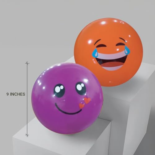 Image of GENIE'S Toy Bus 9-Inch Funny Faces Play Ball | Interactive | for Pool, Beach & Garden | Perfect for Outdoor & Indoor Play | PVC Ball for Kids & Adults I Pack of 2 (Multicolor)