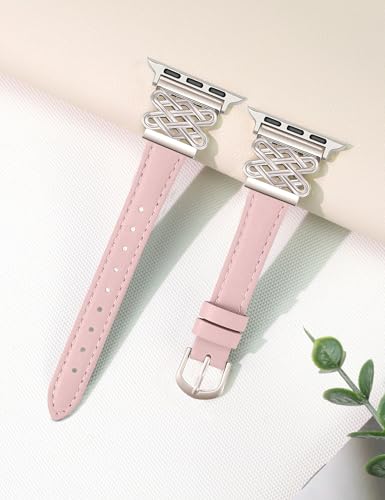 Image of Newlibery Leather Band for Women Slim Dressy Bands Compatible with Apple Watch 38mm 40mm 41mm 42mm 44mm 45mm 49mm, Designer Interlock Buckle Strap for iWatch Series 10 /9 /8 /7 /6 /5 /4 /3 /2 /1 /SE /Ultra