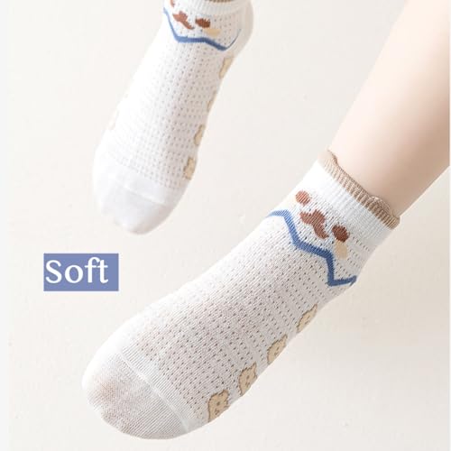 Summer Thin Cotton Mid-Calf Mesh Socks for Boys 1-16 Years Old, Cartoon Bear Lion Fashion Ankle Short Socks for Kids3