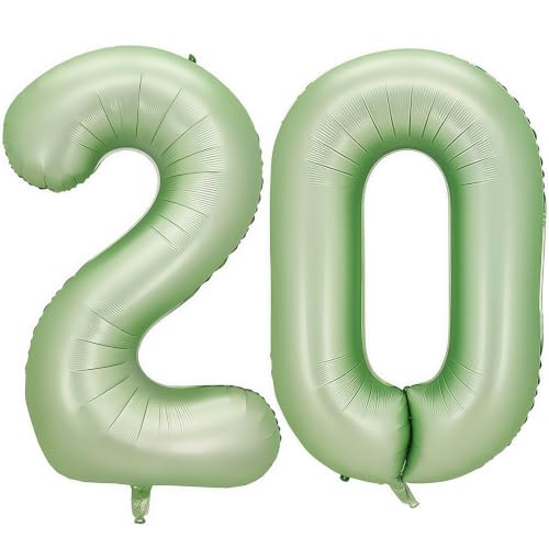Image of Sage Green Number 20 Balloon,20 Balloon for Birthday Party Decorations | 20 Number Balloon,40 Inch 20 balloons,Helium-fillable,20 Foil Mylar Balloons,for Boys Girls Birthday Party Decorations