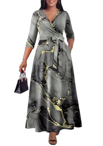 Image of FANDEE Plus Size Maxi Dress for Women Casual Summer Sundress V-Neck 3 /4 Sleeve