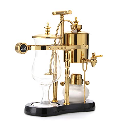 Diguo Belgian/Belgium Family Balance Siphon/Syphon Coffee Maker. Elegant Double Ridged Fulcrum with Tee handle (Classic Gold)