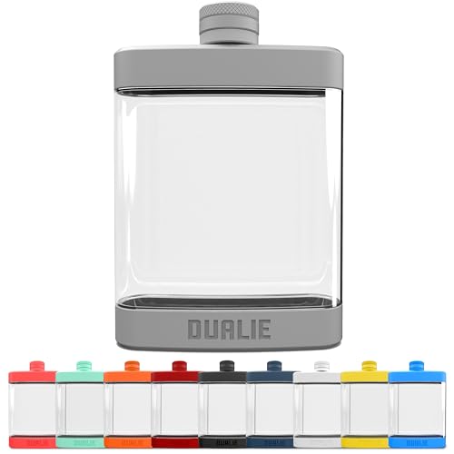DUALIE 8 oz Hip Flask for Liquor - Shatterproof Alcohol Flasks with Clear Tritan Plastic and Silicone Grip - Flask Gift for Men & Women - Fog Gray