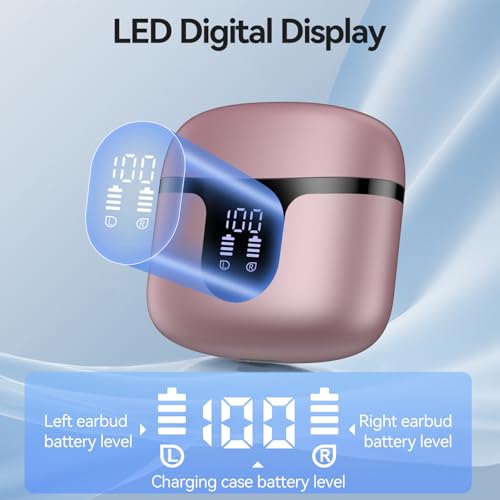 Image of Wireless Earbuds, Bluetooth 5.4 Headphones HiFi Stereo with 4 HD Mic, 50H Playtime Bluetooth Earbuds with Dual LED Display, IPX7 Waterproof Wireless Earphones, Touch Control Ear Buds,USB-C, Rosa Gold