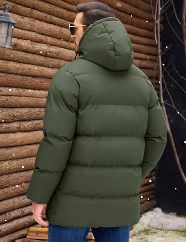 Xnova Winterjacke Herren Gefütterte Lang Steppjacke Bubble Jacket Winddicht Warme, Wasserabweisend Parka Mantel mit Kapuze (Grün, L)