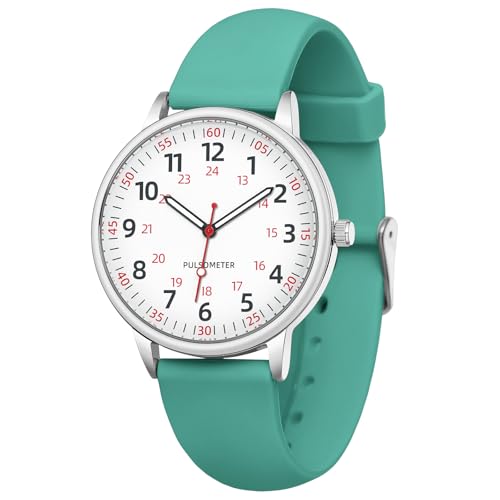 IBSO Women Watch for Nurse Easy to Read Dial Wristwatches Silicone Band Water Resistant Watches Second Hand and 24 Hour (0027 Green)