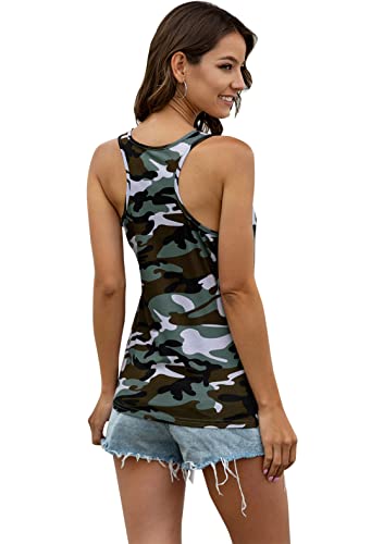 Casual Camo Tank Top Women Flowy Athletic Shirt Sleeveless Running Muscle Tops Workout Gym Racerback Camisole Vest (Green,Medium,Regular) #TOP1