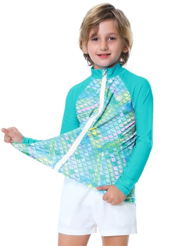 Image of AOBUTE Unisex Kids Zipper Rash Guard Boys UPF 50+ UV Protection Sun Shirt with Thumb Hole 3-12 Years