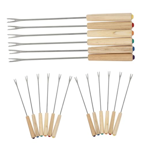 LALADEFIEE 18piezas Tenedores Para Fondue De Queso De Acero Inoxidable Con Mangos De Madera Utensilios Para Mojar Ollas Calientes Barbacoas y Reuniones Casa