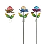 Venniy 3 Pack Solar Flower Garden Stakes Decor, 15.7 inch Outdoor Rust Proof Metal Flower Stick with...