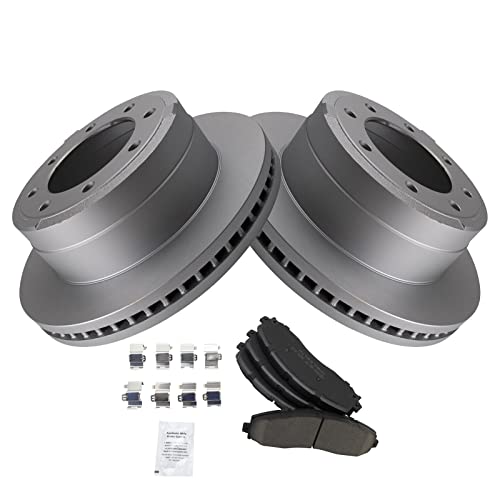 Image of TRQ Rear Brake Pad & Rotor Kit Ceramic Premium G-Coated Compatible with 2013-2019 Ford F-250 Super Duty F-350 Super Duty