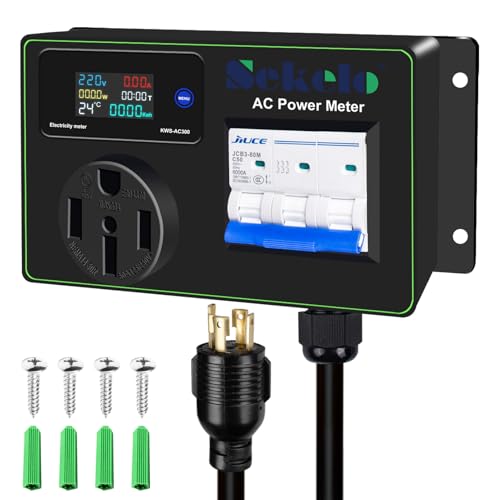 Image of 30A AC Power Meter, 240V Digital Multimeter Tester, NEMA L14-30P to NEMA 14-50R Outlet Monitor with 2FT 10AWG Cable and 50A Circuit Breaker, Real-Time Voltage, Current, Power, and Energy Monitoring