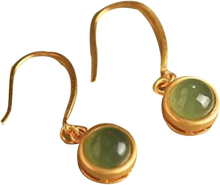 S925 Silver And Gold Plated With Natural Jade Green Beans Earrings for Women Yoga Genuine