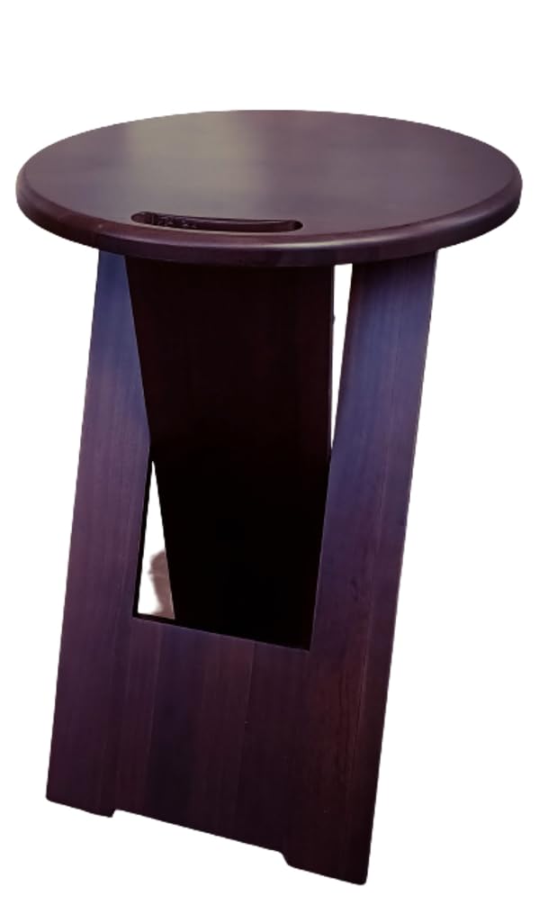 Taburete - banqueta plegable de madera maciza. Redondo, ligero y resistente. 45x30x30cm abierto y 71x30x4cm plegado (Nogal, 1 unidad)