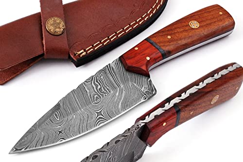 Custom Handmade Damascus Hunting Knife With Sheath|9" Best Camping,Hiking,Tactical,Demasticus,Survival Knife For Men|Edc Bushcraft Accessories Tool|Sharp Damascus Steel Blade Knives With Wood Handle (Brown And Red) #TOP2
