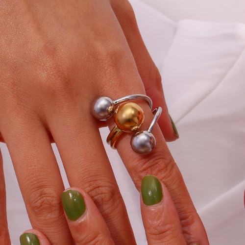 Cute Ball Statement Wrap Ring for Women Gold Silver Round Balls Layered Expandable Open Stacking Finger Bands Rings Comfort Fit Engagement Christmas Jewelry Gift4