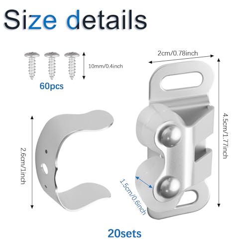 INCREWAY 20 Sets Cabinet Latch Double Roller Catch Hardware para Puertas de Gabinete de Cocina y Clósets, color Plateado miniatura 2