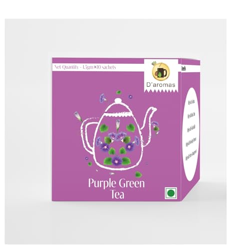 Image of D'aromas Purple Tea Bags | Rare Butterfly Pea Flowers Infusion | Smooth Taste & Floral Notes | Wellness Herbal Tea | 10 Tea Bags (1.5g Each) | D'aromas Herbal Tea
