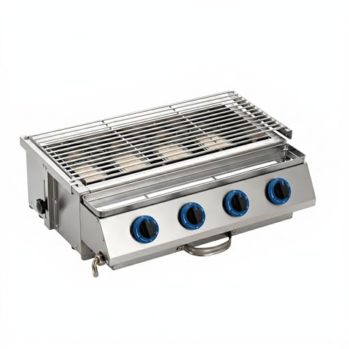 Barbacoa de Gas portátil con quemadores y Parrilla Lateral, sin complicaciones de Uso para Camping, cocinas Exteriores y pequeñas Fiestas domésticas,56 * 40 * 19cm