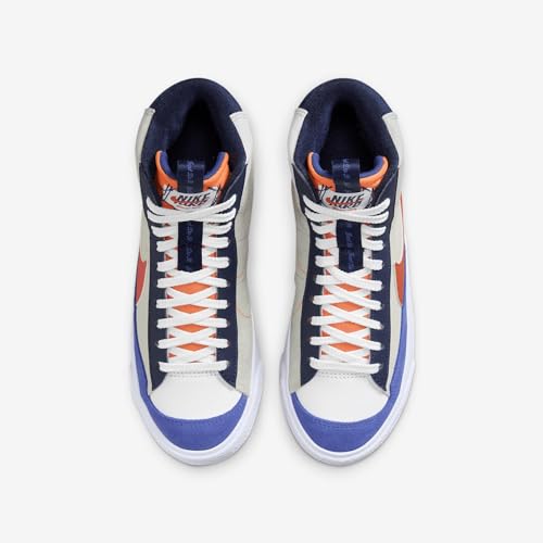 Nike Blazer Mid '77 SE Big Kids' Shoes (FQ7413-100, White/Light Silver/Midnight Navy/Team Orange) Size 5.54