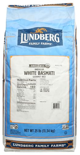 Lundberg Family Farms - Organic California White Basmati Rice, Pleasant Aroma, Fluffy Texture, Won't Clump When Cooked, Bulk Rice, Gluten-Free, Non-GMO, USDA Certified Organic, Vegan, Kosher (25 lb)