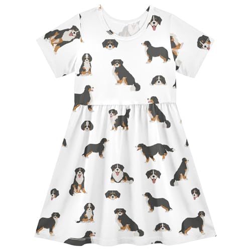 Wusikd Bernese Mountain Dog Girl Short Sleeve Tank Dress Puppy Crewneck Twirl Swing Dress for Kids 7-8T2