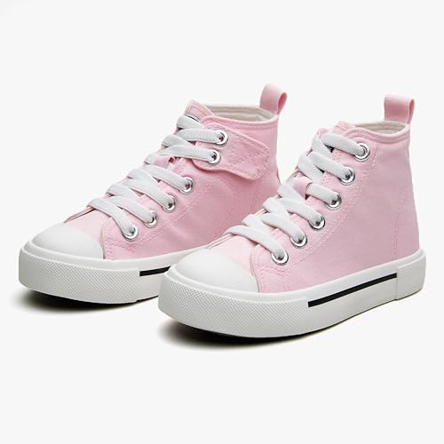 Kids High Tops Canvas Sneakers Toddler Boys and Girls Walking Shoes with Hook and Loop Pink