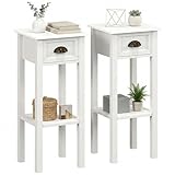 HOMCOM Narrow Bedside Tables with Drawer and Bottom Shelf, Slim Tall Telephone Side Table for Small Space Living Room, Modern Nightstand Set of 2, 30 x 30 x 75 cm, White