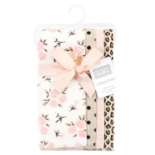 Image of Hudson Baby Unisex Baby Cotton Flannel Burp Cloths, Neutral Pink Floral 4 Pack, One Size