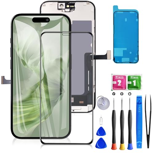 for iPhone 15 Pro Screen Replacement Black 6.1 Inch LCD Touch Digitizer Complete Display for A2848 A3101 A3102 A3104 with Waterproof Seal+Tempered Glass+Repair Tools