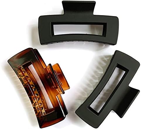 Nalodu Hair Claw Clips Large 4 Inch Matte Clear No Slip Big Rectangle Jaw Clip Clamp for Thick Hair Women and Girls, 3 Pack