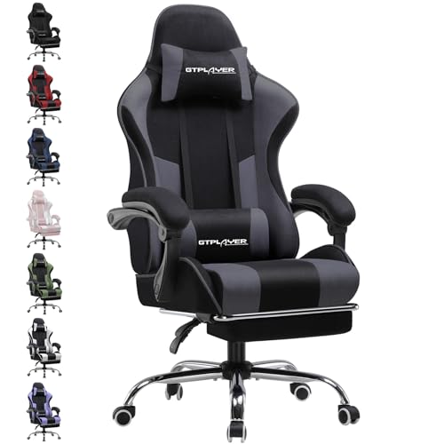 GTPLAYER Gaming Stuhl Stoff, Bürostuhl Massage Gaming Sessel Ergonomischer Gamer Stuhl mit Fußstütze, Kopfstütze Massage-Lendenkissen, Gepolstert Gaming Chair, Drehsessel, grau GTPLAYER Gaming Stuhl Stoff, Bürostuhl Massage Gaming Sessel Ergonomischer Gamer Stuhl mit Fußstütze, Kopfstütze Massage-Lendenkissen, Gepolstert Gaming Chair, Drehsessel, grau