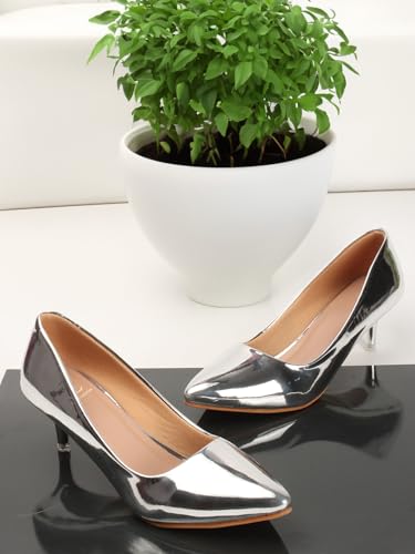 Image of Carlton London Women's Metallic Pointed Toe Kitten Heel Pumps