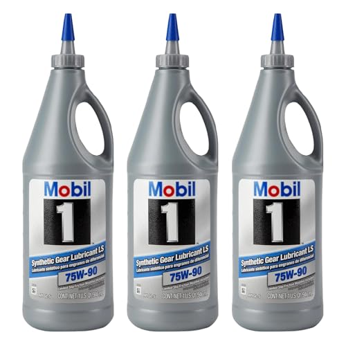 75W-90 Synthetic Gear Oil Mobill1 1043611, API GL-5 Full Synthetic Differential & Transmission Fluid, 3-Pack 1 Quart Extreme Pressure Protection, Thermal Stability