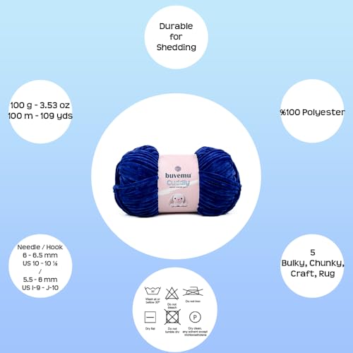 Image of Cuddly Velvet Chenille Yarn, Super Soft Fluffy Bulky for Knitting Crocheting Blanket Amigurumi, Durable for Shedding, 100 Gram (3.53 Ounces) 109 Yards (100 Meters) (Cobalt Blue) (3 Skeins)