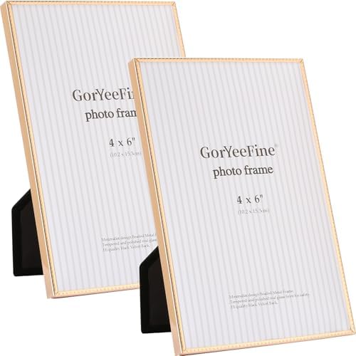4×6 inch Gold Metal Picture Frames 2pack,Thin Edge Beading Minimalist Design Photo Frame 6×4” with HD-Tempered Glass -Velvet Back,Tabletop & Wall Mount 4×6 inch Gold Metal Picture Frames 2pack,Thin Edge Beading Minimalist Design Photo Frame 6×4” with HD-Tempered Glass -Velvet Back,Tabletop & Wall Mount