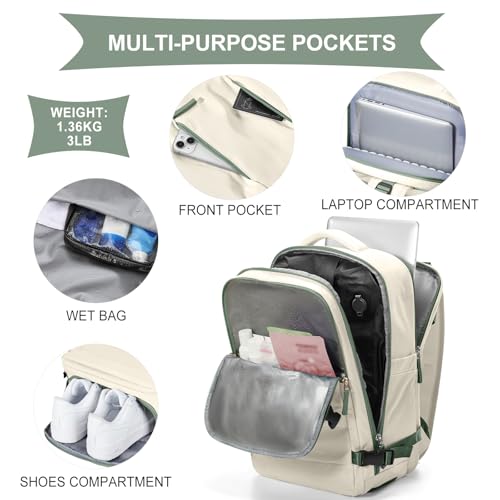 Image of coowoz Vacuum Backpack Travel with Pump,Travel Backpack with Vacuum System For Women Men,Carry On Backpack,Hiking Backpack Waterproof Outdoor Sports Rucksack Casual Daypack,30L(Vacuum pump)White Green