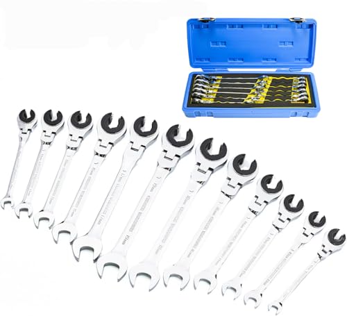 Mefape Ratcheting Wrench Set with 72 Gears Open Flex-head, Tubing Ratchet Wrench 12PCS Tubing Combination Wrench Set