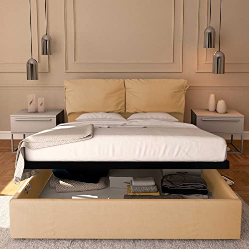 Baldiflex Einzelbett mit Aufbewahrungsbox aus Kunstleder, Lattenrost für Einzelbetten 180 x 190 cm, fein gepolstertes Kopfteil, beige – Bild 3