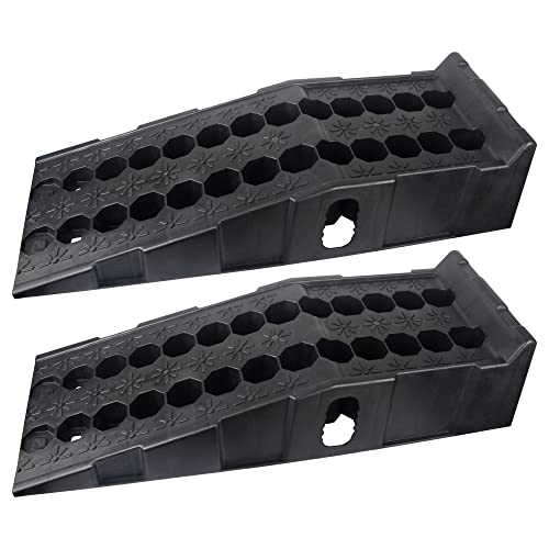 DAYUAN 2 Stück Kunststoff Auffahrrampe Schwerlast Rampe bis 7 Tonnen, Hebebühne KFZ Rampe mit Überfahrschutz