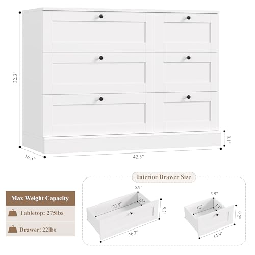 HOSTACK 6-Drawer White Dresser for Organized Living - Image 4