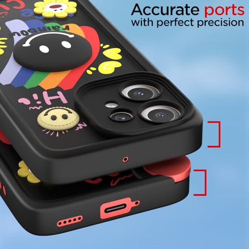 Image of Pikkme Back Cover for CMF by Nothing Phone 2 Pro 5G | Soft Silicone| Cute Rainbow Smile & 3D Cartoon Flower Design | Shockproof Raised Camera Protection Bumper Case (Black)