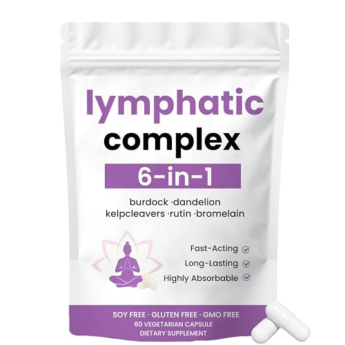 xsaucy 6-in-1 Lymphatic Complex,Lymphatic Drainage Supplements|Herbal Blend with Dandelion, Burdock, Bromelain, Cleavers Extract & More | Vegan，Non-GMO (1)