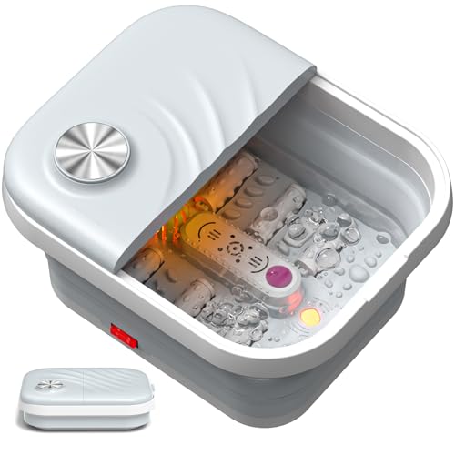 LUBBYGIM New Collapsible Foot Spa Bath with Heat, Foldable Foot Bath Massager with Bubble, Red Light, 6 Shiatsu Massage Rollers, Foot Soaking Tub with Temperature Control for Soft Feet & Relax(Gray)