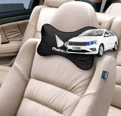 Image of Car Company Logo Neck Headrest Pillow Compatible with All Mahindra Model Pain Relief, Cervical Neck Support Pillow, 22 x 16 cm, 2 Pieces, Black