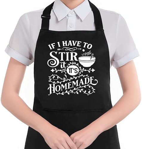 HUGANE Kitchen Apron with Pockets, Gifts for Cooking Lovers, If I Have to Stir It It's Homemade Waterproof Adjustable Cooking Apron for Kitchen Dishwashing Grilling